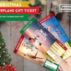 Modèle de billet de voyage de combat d'avion surprise de Noël - Carte d'embarquement de Noël, cadeau de billet souvenir, voyage surprise, billet de vacances Pdf