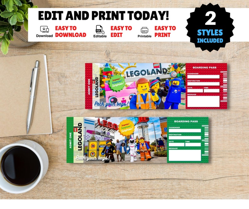 Printable LEGOLAND Surprise Trip Reveal Tickets .editable Gift - Etsy