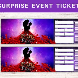 Druckbare BEAUTY AND The BEAST Broadway Surprise Ticket. Bearbeitbares Musical Theater Faux Event Admission Andenken. pdf Sofort Download.