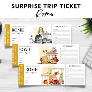 Printable, Editable ROME Surprise BOARDING Pass TICKET, Trip Ticket to Rome, Vacation Ticket , Editable Template, Instant Download pdf