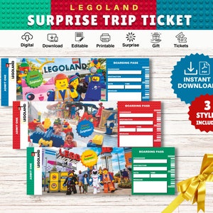 Printable BUILDING BLOCKS Theme Park Gift Ticket Surprise Trip Reveal Keepsake Tickets - Instant Pdf