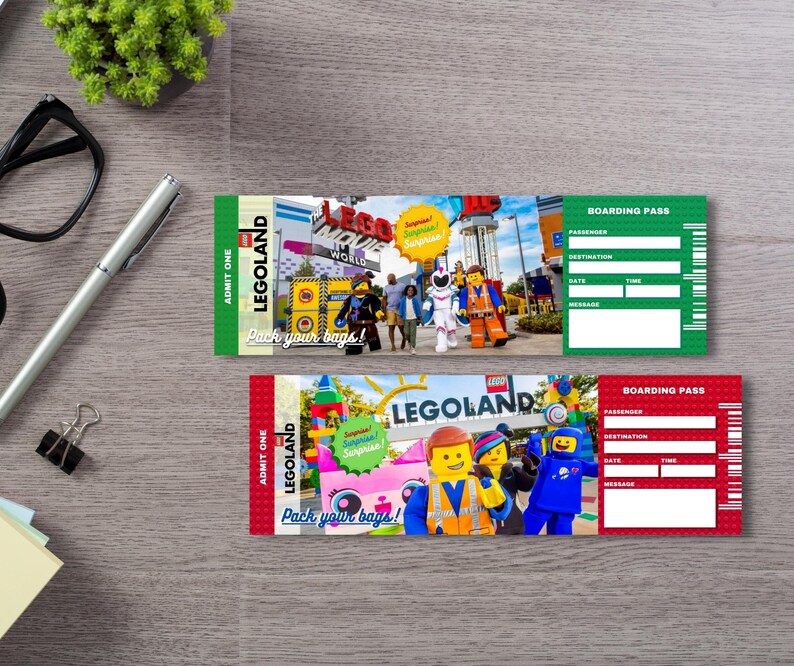 Printable LEGOLAND Surprise Trip Reveal Tickets .editable Gift - Etsy