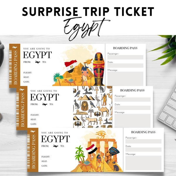 Printable, Editable EGYPT Surprise Boarding Pass TICKET, Trip Ticket to Egypt, Editable Vacation Ticket , Instant Download pdf