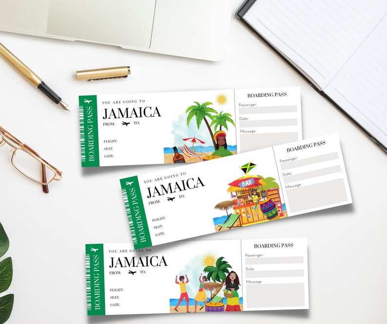 Printable, Editable JAMAICA Surprise BOARDING Pass TICKET, Trip Ticket