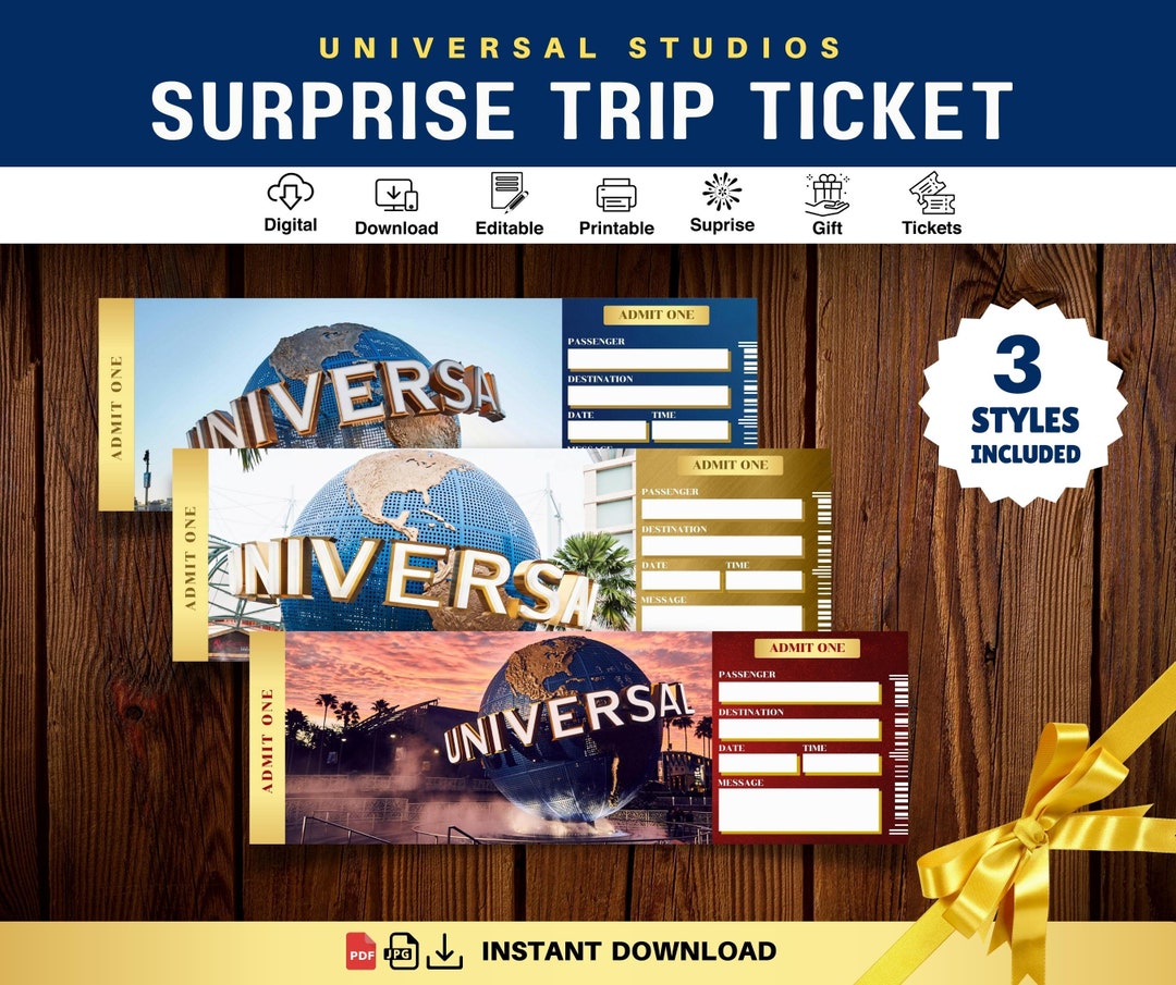 Surprise UNIVERSAL STUDIOS Trip Ticket Gift Vacation Tickets Instant ...