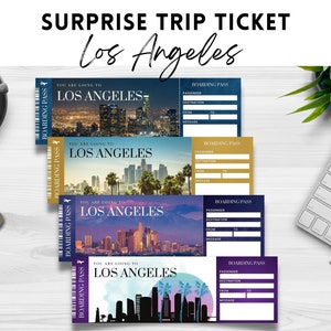 Printable, Editable LOS ANGELES Surprise Boarding Pass TICKET, Vacation Ticket, Editable Template, Instant Download pdf