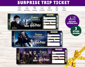 Surprise Trip Reveal Tickets: Wizard Tour Theme - Editable PDF