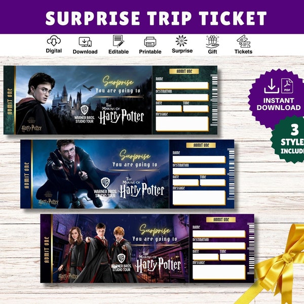 PRINTABLE Warner Bros Studio Tour Surprise Trip Reveal Tickets – INSTANT Download PDF