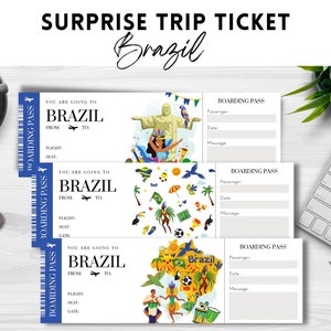 Printable, Editable BRAZIL Surprise BOARDING Pass TICKET, Trip Ticket to Brazil, Vacation Ticket , Editable Template, Instant Download pdf