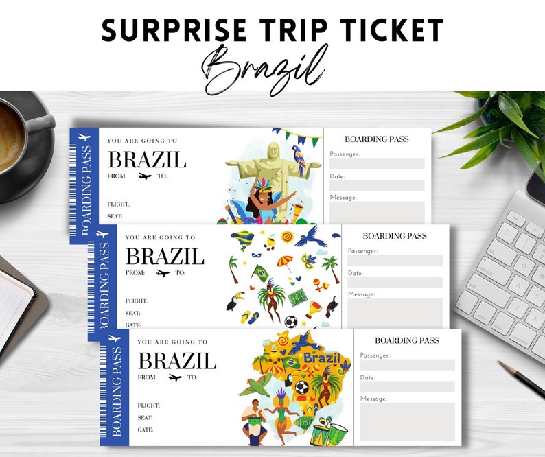 Printable Editable BRAZIL Surprise BOARDING Pass TICKET Trip Etsy