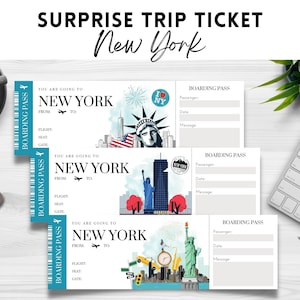 Printable, Editable NEW YORK Surprise Boarding Pass TICKET, Trip Ticket to New York, Editable Vacation Ticket , Instant Download pdf