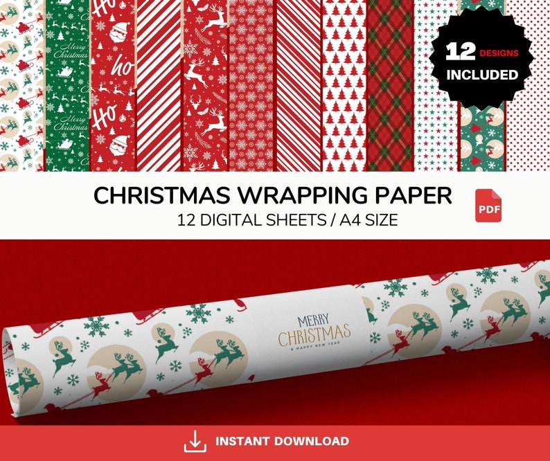 Printable CHRISTMAS WRAPPING PAPER Pack, Instant Download Pdf Etsy