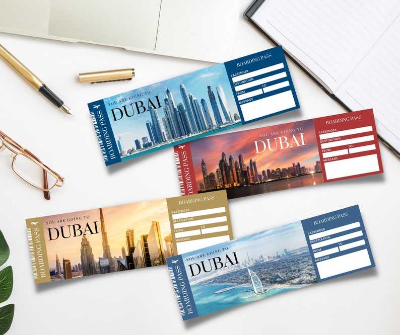 Printable, Editable DUBAI Surprise BOARDING Pass TICKET, Trip Ticket to