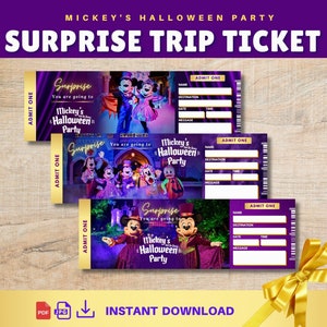 Druckbare HALLOWEEN Surprise TRIP TICKETS. Urlaubsgeschenk-Karte. Nicht so gruseliges Halloween Ticket. Disney Geschenk Reise. Sofortiger Download Pdf-Datei.