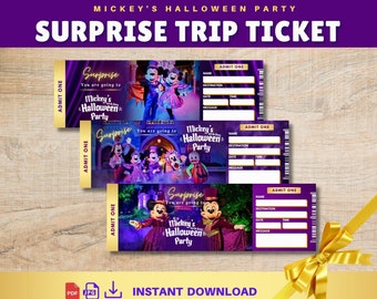 Printable HALLOWEEN Surprise TRIP TICKETS. Vacation Gift Ticket. Not so Scary Halloween Ticket. Disney Gift Trip. Instant Download Pdf File.