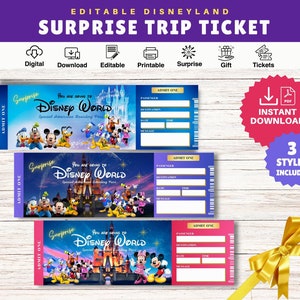Surprise Amusement Park Ticket, Holiday Surprise Ticket, Theme Park Gift Voucher, Certificate Template - Editable Printable