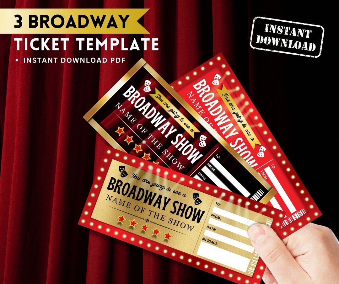 Printable BROADWAY SHOW Gift TICKET Digital Design Templates / Instant Download Pdf Etsy