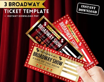 Printable BROADWAY SHOW Gift TICKET Digital Design Templates / Instant Download Pdf