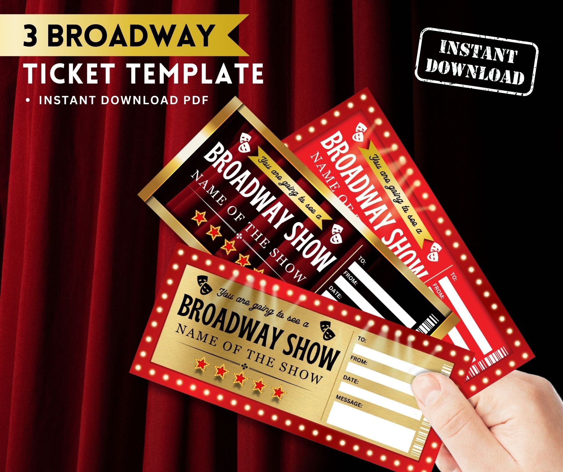 Printable BROADWAY SHOW Gift TICKET Digital Design Templates / Instant Printable BROADWAY SHOW Gift TICKET Digital Design Templates / Instant