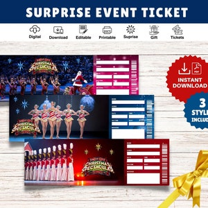 Druckbare CHRISTMAS SPECTACULAR Broadway Überraschungskarte. Bearbeitbares Musiktheater-Faux-Veranstaltungsticket. PDF Sofortdownload