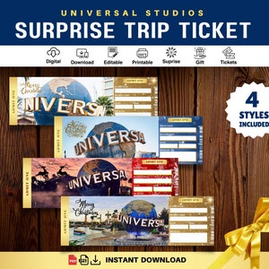 Überraschung UNIVERSAL STUDIOS Trip Ticket | Weihnachtsgeschenk Urlaubskarten Sofort Download | Druckbare Reiseticket Überraschung | PDF