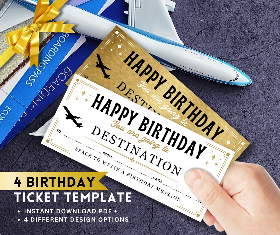 Geburtstagsüberraschungsgeschenk Bordkarte, Flugticket Vorlage, Geschenk GOLDENES Ticket 