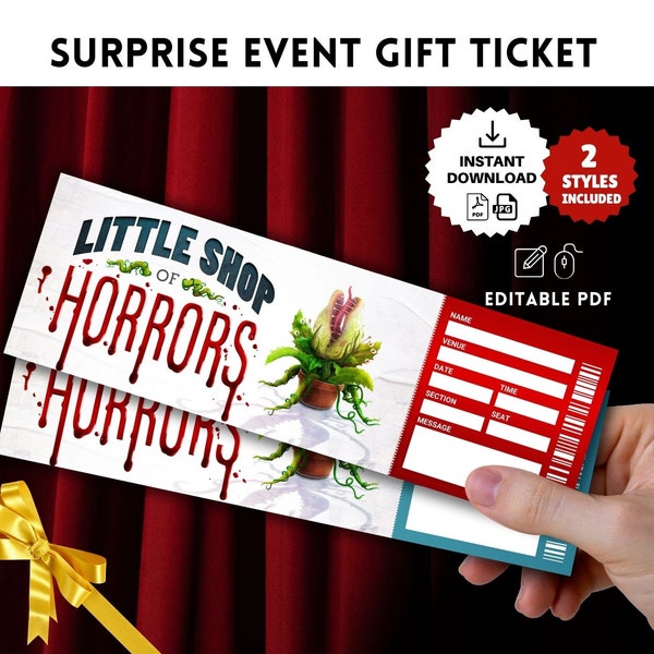 Printable LITTLE SHOP of HORRORS Surprise Ticket, Broadway Faux Event Admission Souvenir Keepsake Template, Instant Download Pdf