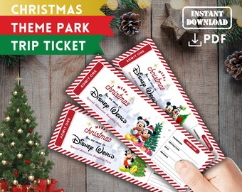 Christmas Disneyworld Ticket Printable Theme Park Surprise - Etsy