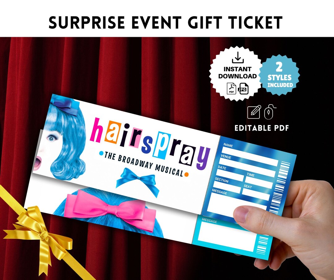 Printable HAIRSPRAY Musical Broadway Surprise TICKET, Theatre Faux Event Admission Souvenir