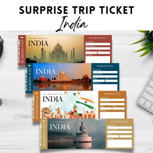 BILLET de carte d'embarquement surprise INDE imprimable et modifiable, billet de vacances, modèle modifiable, téléchargement immédiat pdf
