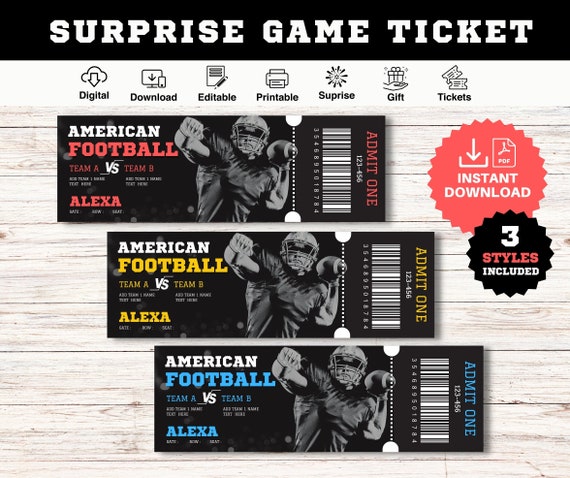 Printable AMERICAN FOOTBALL TICKET Surprise Game Gift Reveal - Etsy