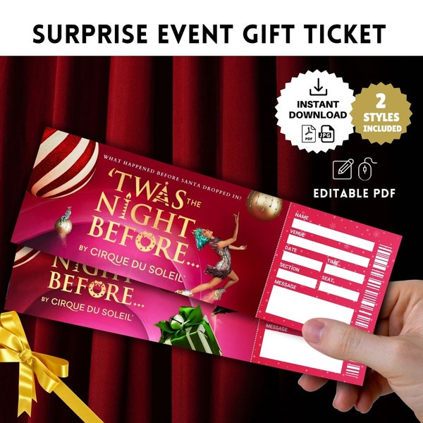 Printable CIRQUE DU SOLEIL Twas The Night Before Christmas Broadway Musical Surprise Ticket, Theatre Faux Event Admission Keepsake Pdf