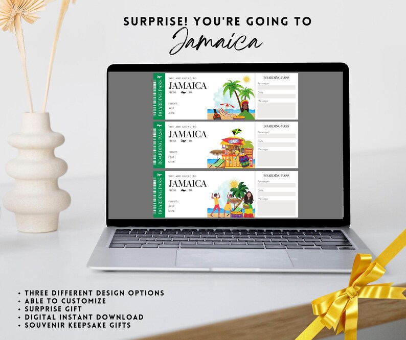 Printable, Editable JAMAICA Surprise BOARDING Pass TICKET, Trip Ticket