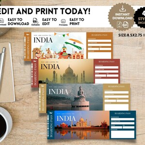 Printable, Editable INDIA Surprise Boarding Pass TICKET, Vacation ...