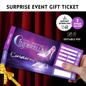Druckbare CINDERELLA BROADWAY Musical Surprise TICKET, Theater Faux Event Eintritt Souvenir Andenken Vorlage, Sofortiger Pdf Download