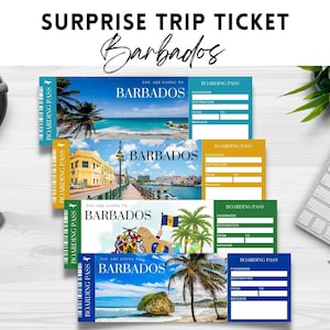 Imprimible, Editable BARBADOS Pase de EMBARQUE Sorpresa BOLETO, Boleto de Vacaciones, Plantilla Editable, Descarga Instantánea pdf