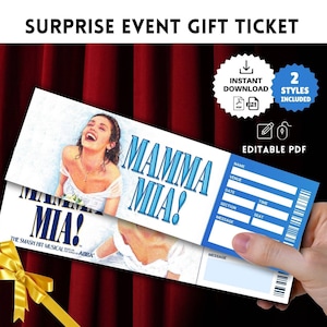 Druckbare MAMA MIA Musikalische Überraschung TICKET, Theater Faux Event Eintritt Souvenir Andenken Vorlage, Sofortiger Pdf Download