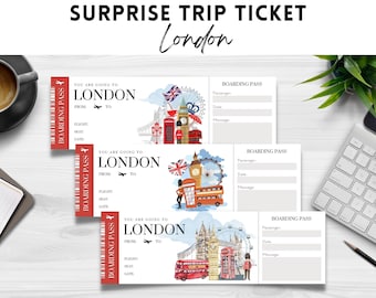 Printable, Editable LONDON Surprise BOARDING Pass TICKET, Trip Ticket to London, Vacation Ticket , Editable Template, Instant Download pdf