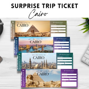 Printable, Editable CAIRO/EGYPT  Surprise Boarding Pass TICKET, Vacation Ticket, Editable Template, Instant Download pdf