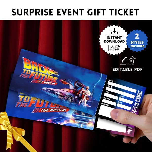 Printable BACK to the FUTURE Broadway MUSICAL Surprise Ticket Collectible Theater Faux Event Admission Souvenir Keepsake Template Pdf