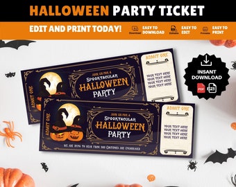 Halloweenfestbiljett: Redigerbar utskrivbar inbjudan (nedladdning direkt)