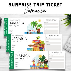 Printable, Editable JAMAICA Surprise BOARDING Pass TICKET, Trip Ticket to Jamaica, Vacation Ticket , Editable Template, Instant Download pdf