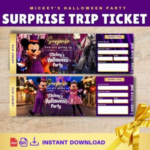 Printable HALLOWEEN Surprise Trip Tickets. Vacation Gift Ticket. Not so Scary Halloween Ticket. Disney Gift Trip. Instant Download PDF File.
