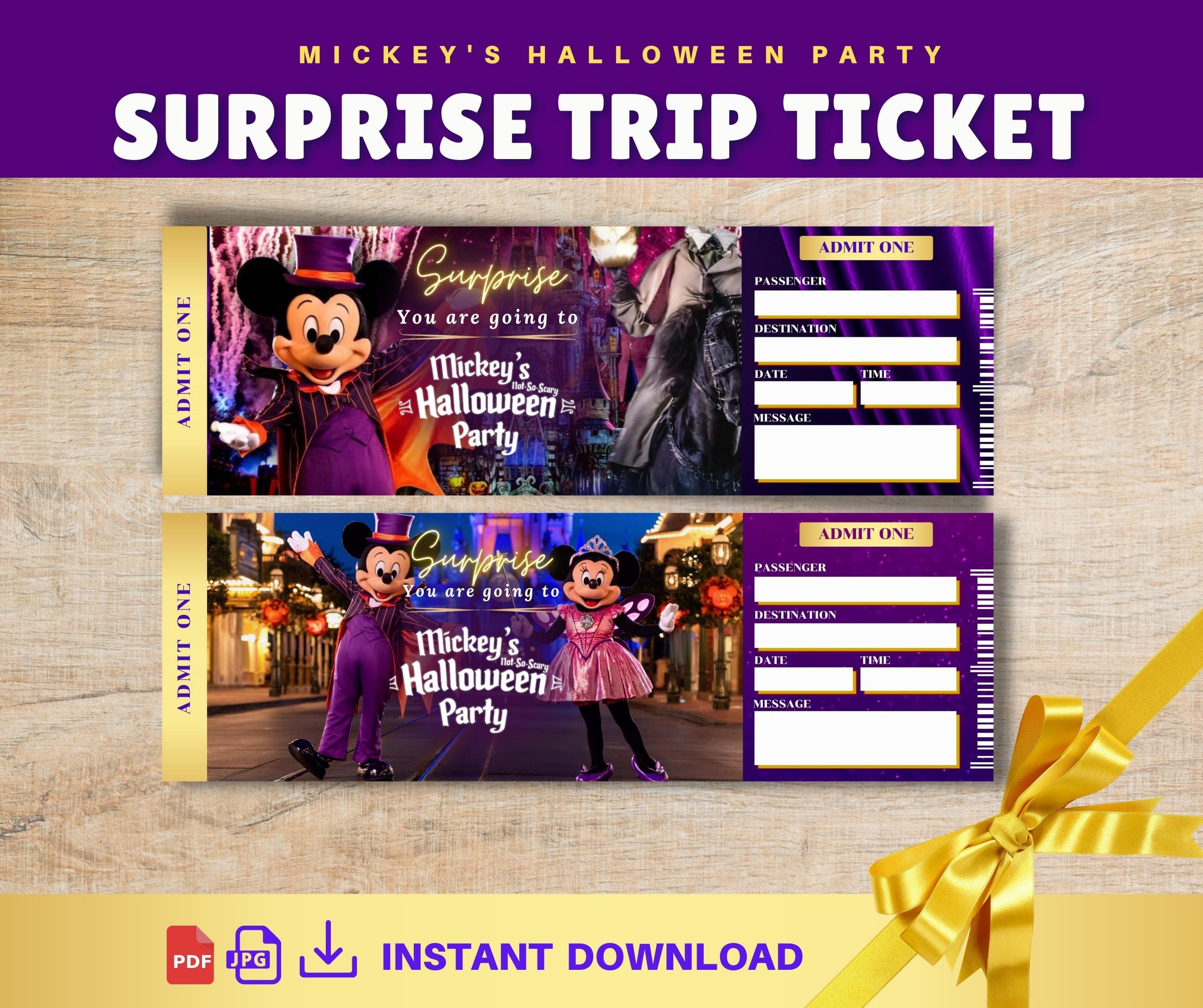 Printable HALLOWEEN Surprise Trip Tickets. Vacation Gift Ticket. Not so