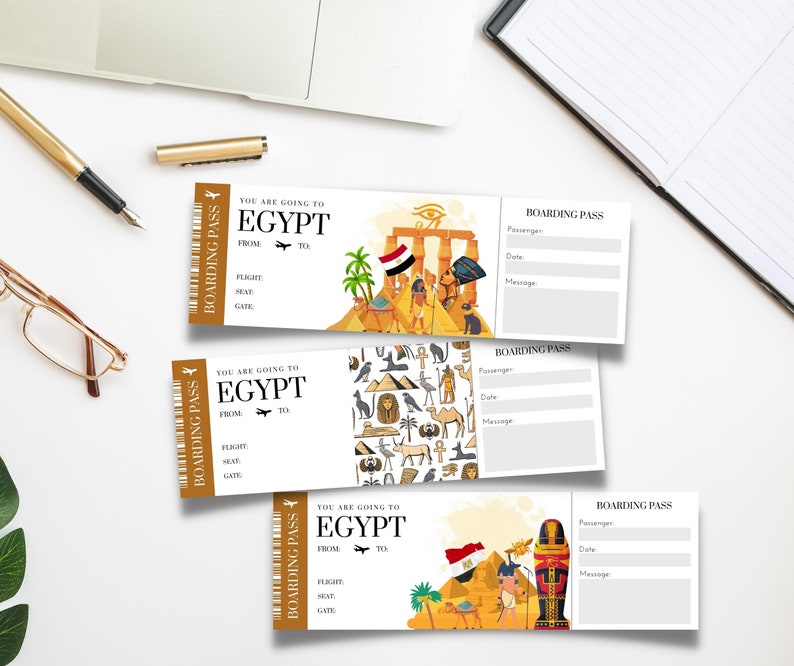 Printable, Editable EGYPT Surprise Boarding Pass TICKET, Trip Ticket to Egypt, Editable Vacation