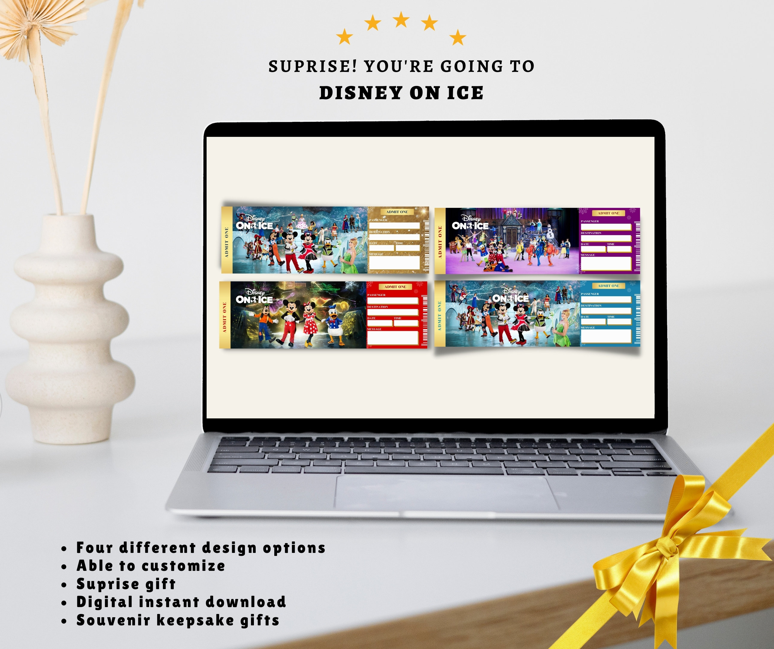 Printable ON-ICE Show Surprise Trip Reveal Tickets. Editable Disney on ...