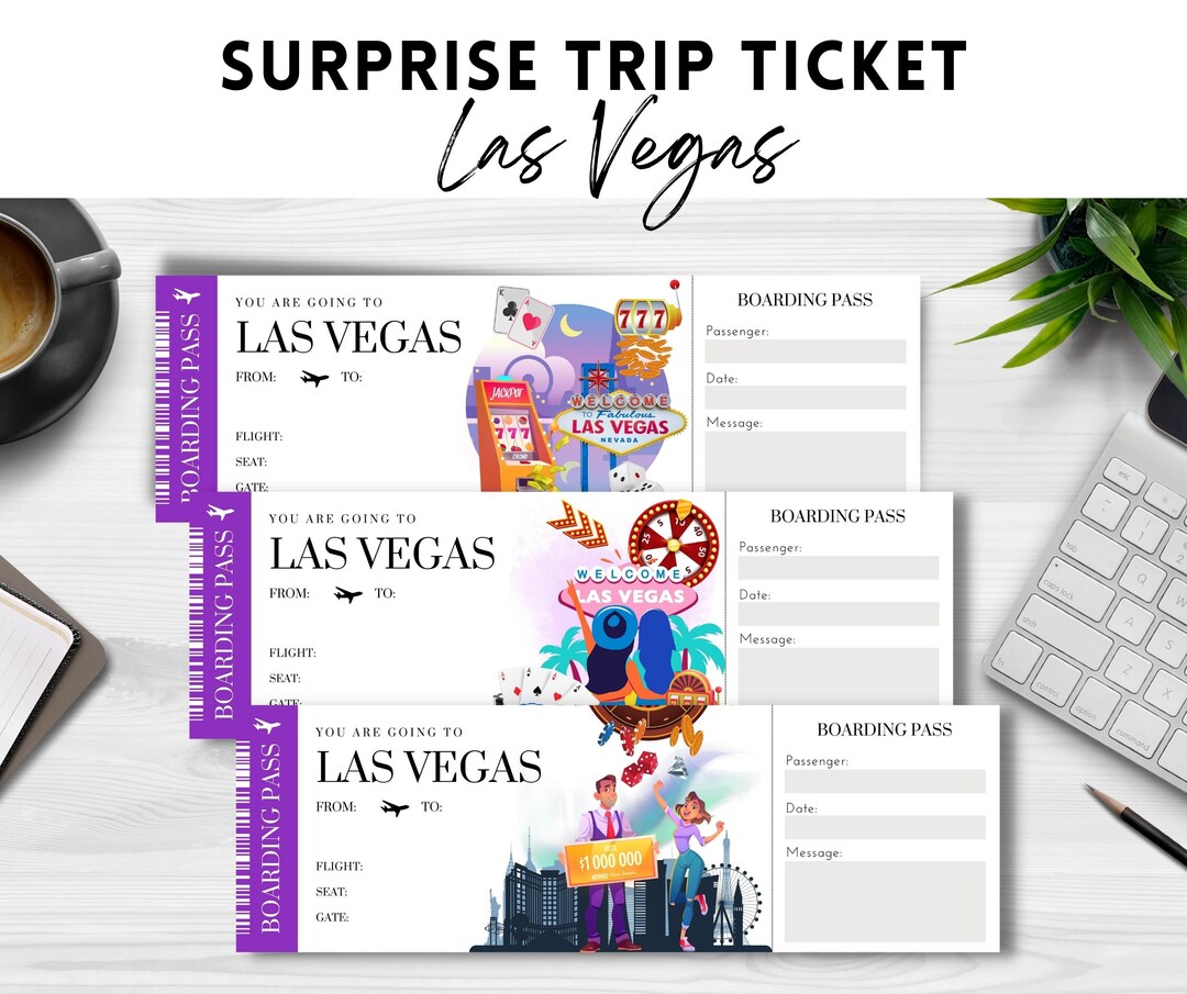 Printable, Editable LAS VEGAS Surprise Boarding Pass TICKET, Trip