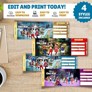 Printable ON-ICE Show Surprise Trip Reveal Tickets. Editable Disney on ...