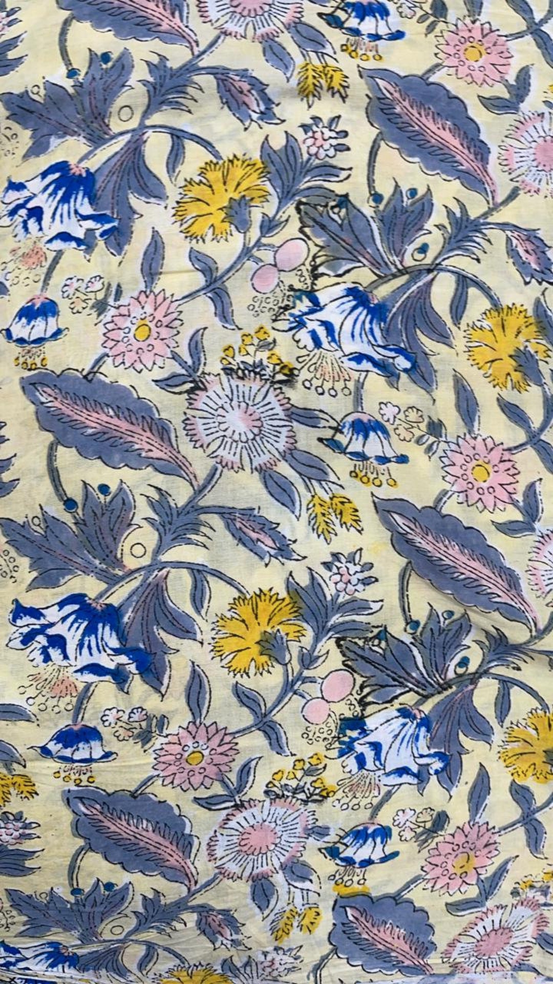 Block Printed Fabric, Blue Block Print Fabric, Handprinted Fabric ...