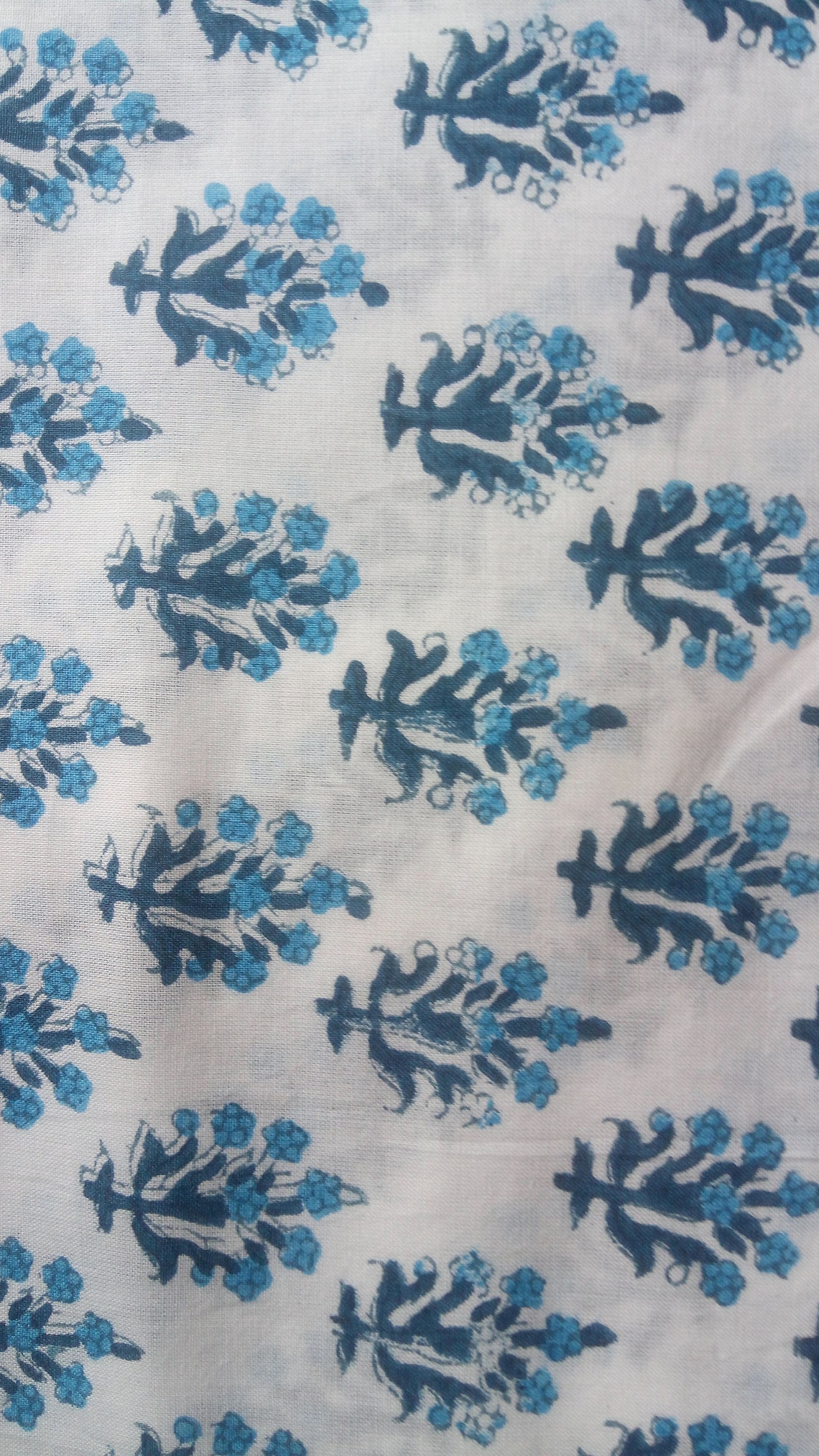 2.8 Yards Blue Block Printed Cotton Fabric Small Flower Print - Etsy